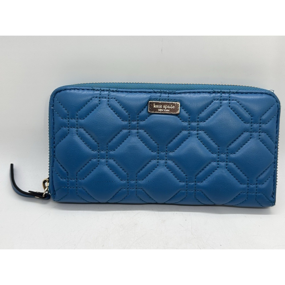 Kate Spade Astor Court Neda Quilted Zip Around Wallet Blue Leather Continental